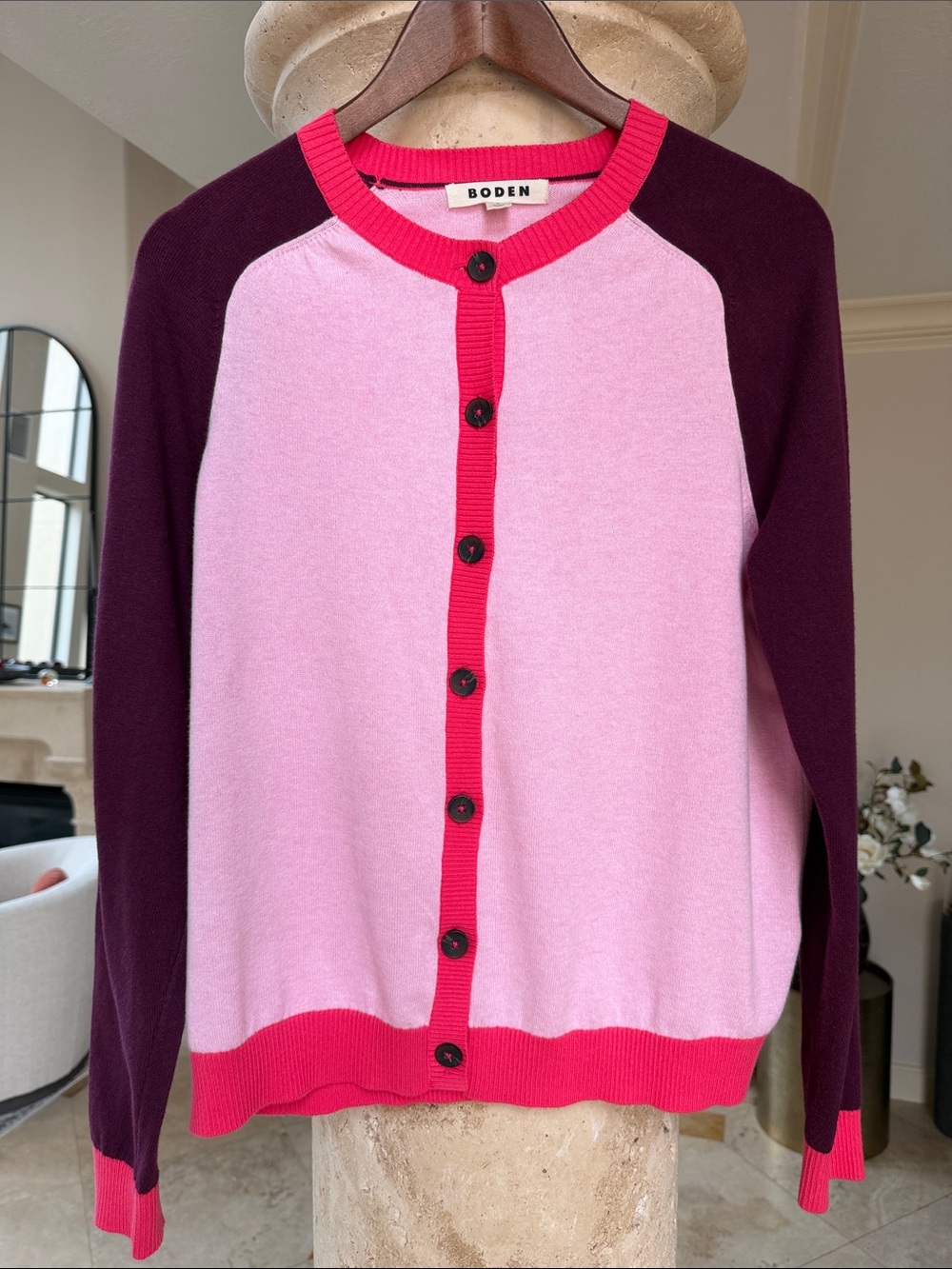 Boden Meg Saddle Sleeve Colorblock Cotton Cashmere Cardigan Sz M